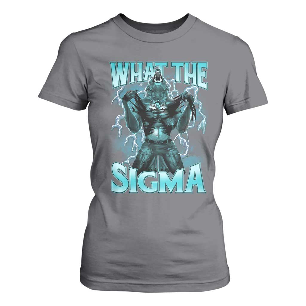Funny What The Sigma T Shirt For Women Alpha Wolf Oddly Specific Thunder Meme TS11 Charcoal Print Your Wear
