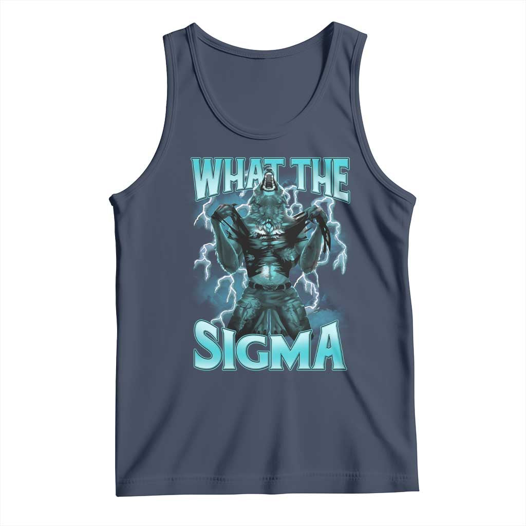 Funny What The Sigma Tank Top Alpha Wolf Oddly Specific Thunder Meme TS11 Navy Print Your Wear