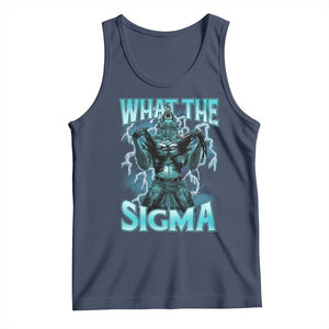 Funny What The Sigma Tank Top Alpha Wolf Oddly Specific Thunder Meme TS11 Navy Print Your Wear