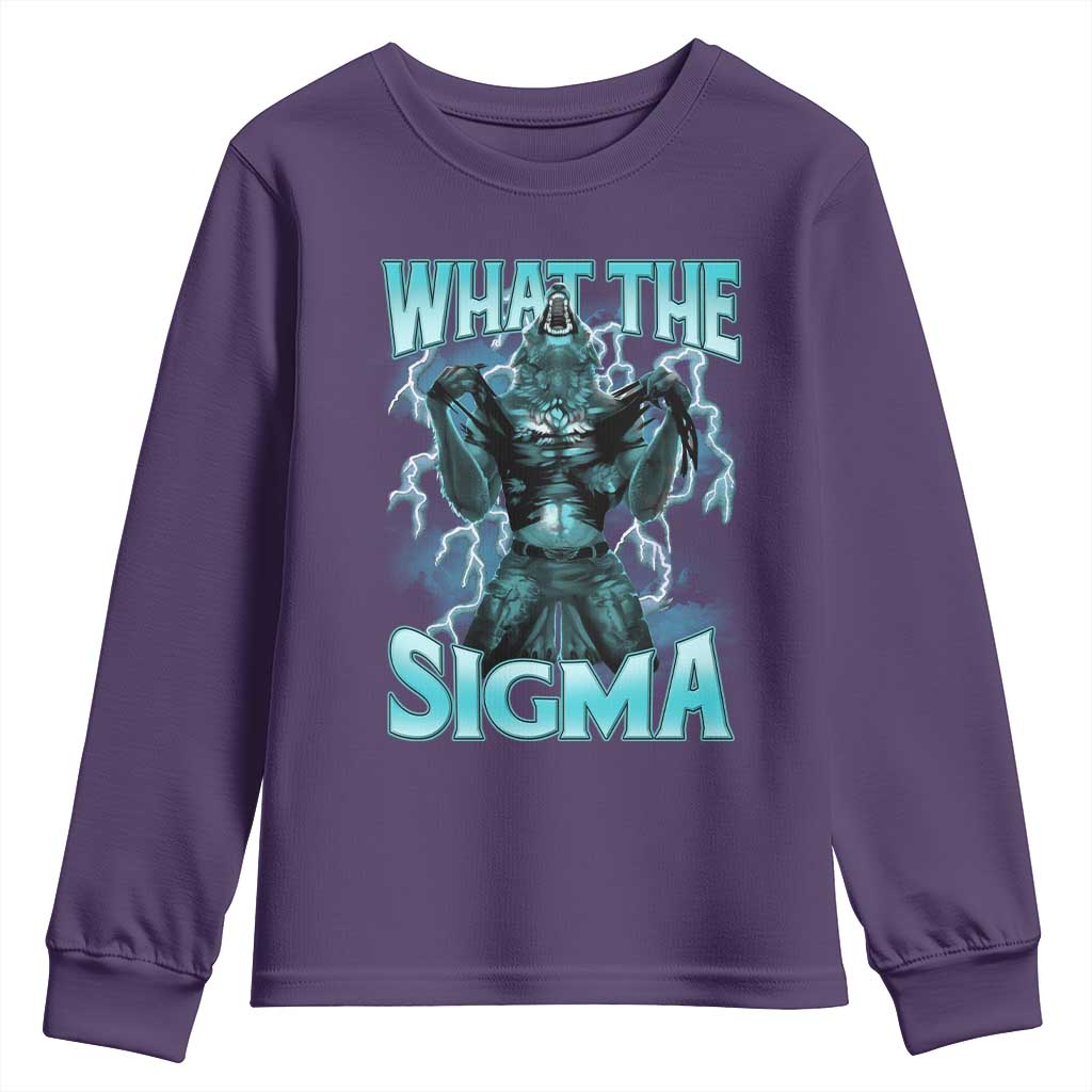 Funny What The Sigma Youth Sweatshirt Alpha Wolf Oddly Specific Thunder Meme TS11 Purple Print Your Wear