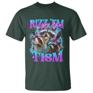 Funny Rizz Em With The Tism T Shirt Meme Autistic Racoon TS11 Dark Forest Green Print Your Wear