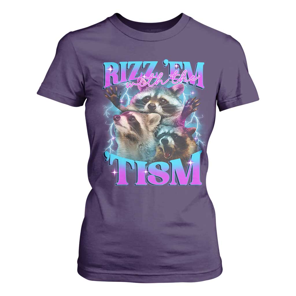 Funny Rizz Em With The Tism T Shirt For Women Meme Autistic Racoon TS11 Purple Print Your Wear