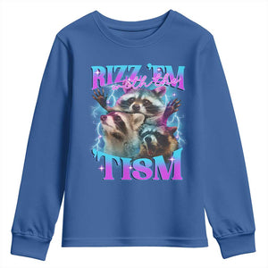 Funny Rizz Em With The Tism Youth Sweatshirt Meme Autistic Racoon TS11 Royal Blue Print Your Wear