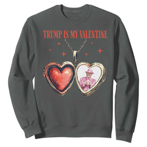 Funny Trump Is My Valentine Sweatshirt Valentine's Day Pink Trump Heart Necklace TS11 Dark Heather Print Your Wear