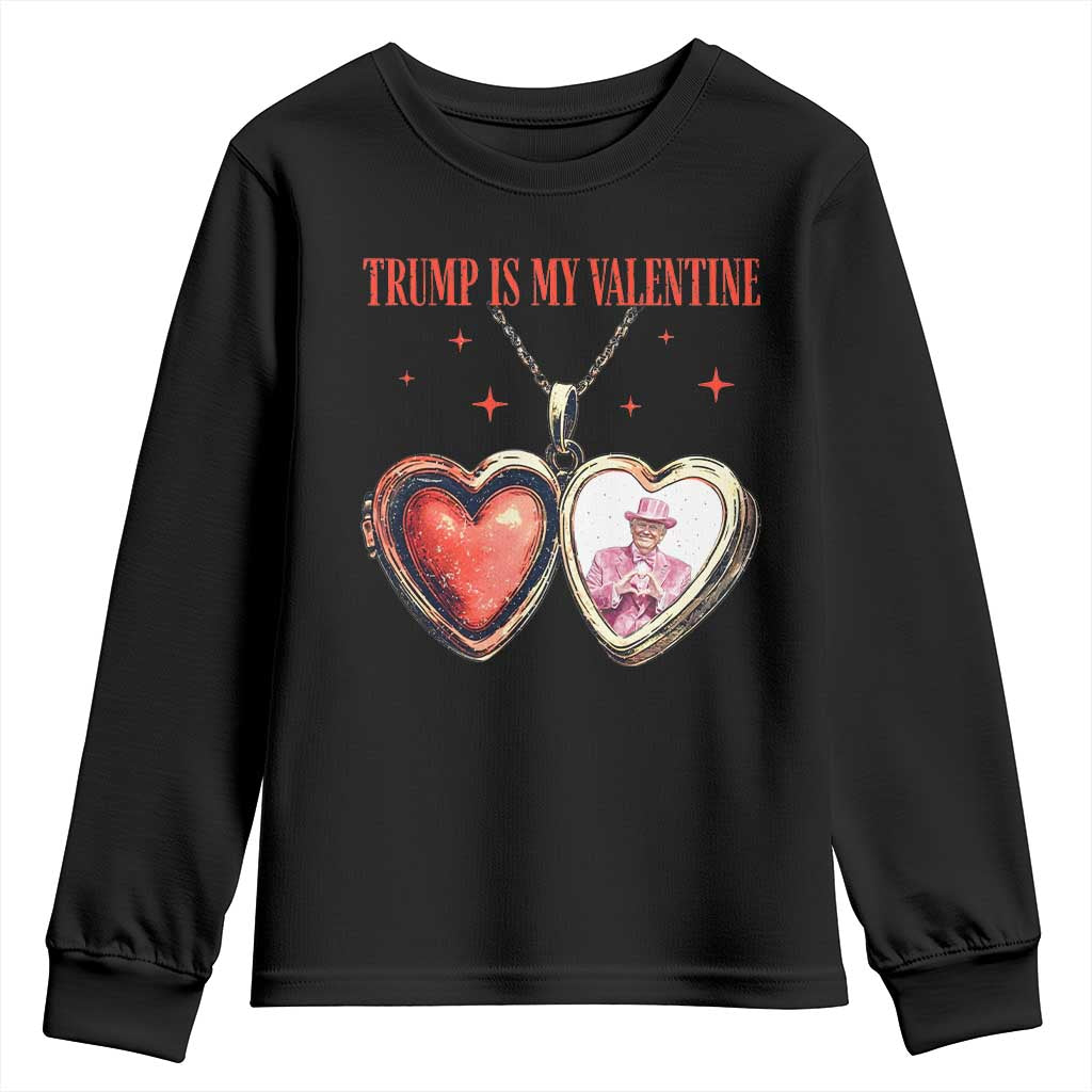 Funny Trump Is My Valentine Youth Sweatshirt Valentine's Day Pink Trump Heart Necklace TS11 Black Print Your Wear