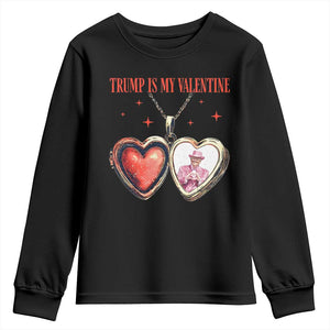 Funny Trump Is My Valentine Youth Sweatshirt Valentine's Day Pink Trump Heart Necklace TS11 Black Print Your Wear