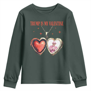 Funny Trump Is My Valentine Youth Sweatshirt Valentine's Day Pink Trump Heart Necklace TS11 Dark Forest Green Print Your Wear
