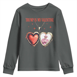 Funny Trump Is My Valentine Youth Sweatshirt Valentine's Day Pink Trump Heart Necklace TS11 Dark Heather Print Your Wear