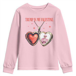 Funny Trump Is My Valentine Youth Sweatshirt Valentine's Day Pink Trump Heart Necklace TS11 Light Pink Print Your Wear