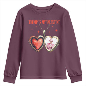 Funny Trump Is My Valentine Youth Sweatshirt Valentine's Day Pink Trump Heart Necklace TS11 Maroon Print Your Wear