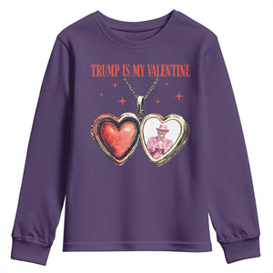Funny Trump Is My Valentine Youth Sweatshirt Valentine's Day Pink Trump Heart Necklace TS11 Purple Print Your Wear