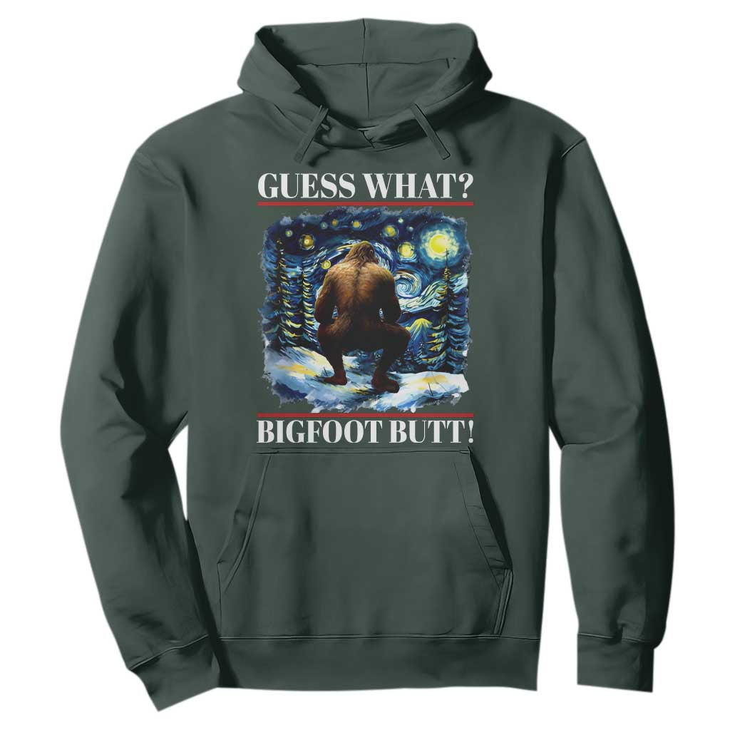 Funny Bigfoot Guess What Hoodie Butt Sasquatch Starry Night TS11 Dark Forest Green Print Your Wear