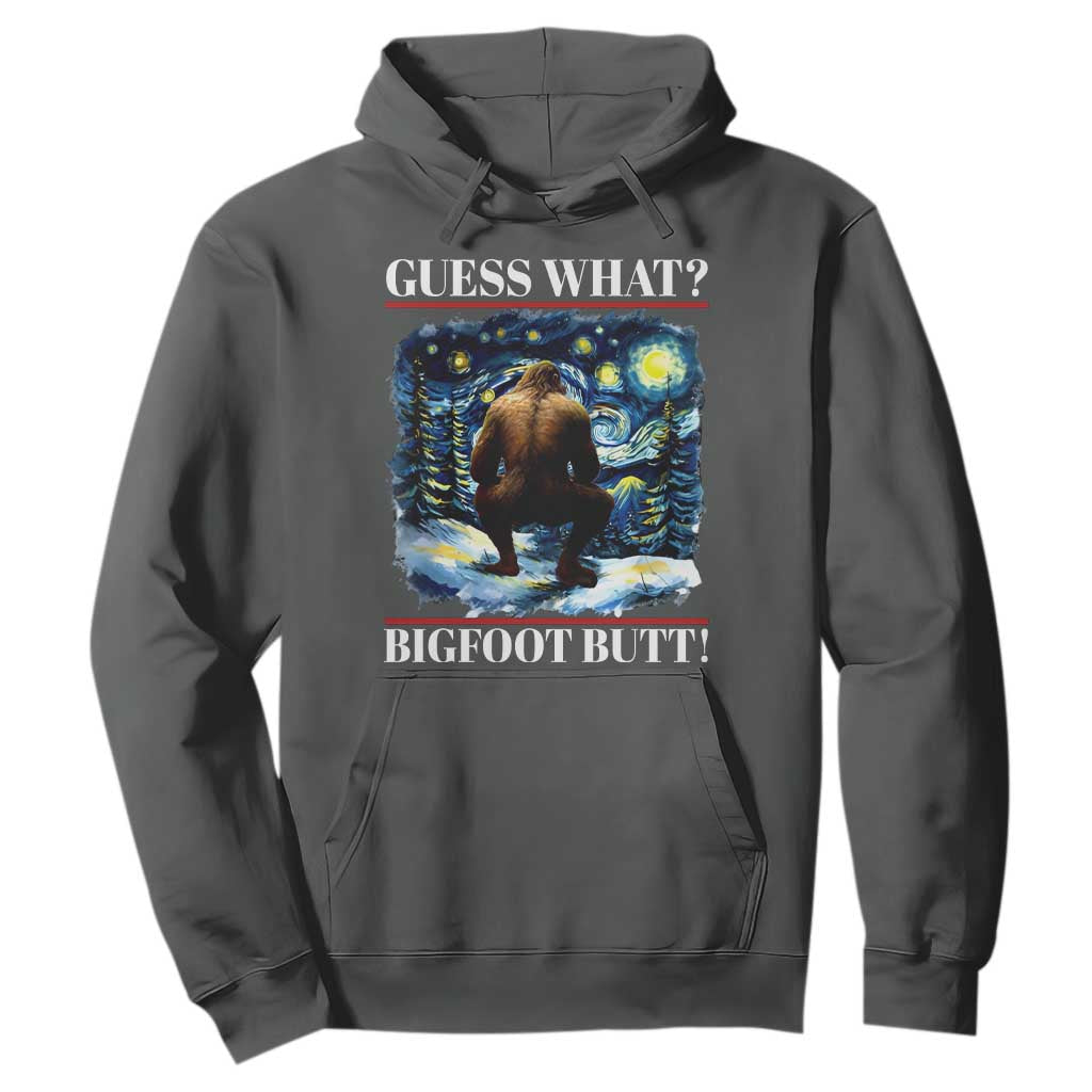 Funny Bigfoot Guess What Hoodie Butt Sasquatch Starry Night TS11 Dark Heather Print Your Wear