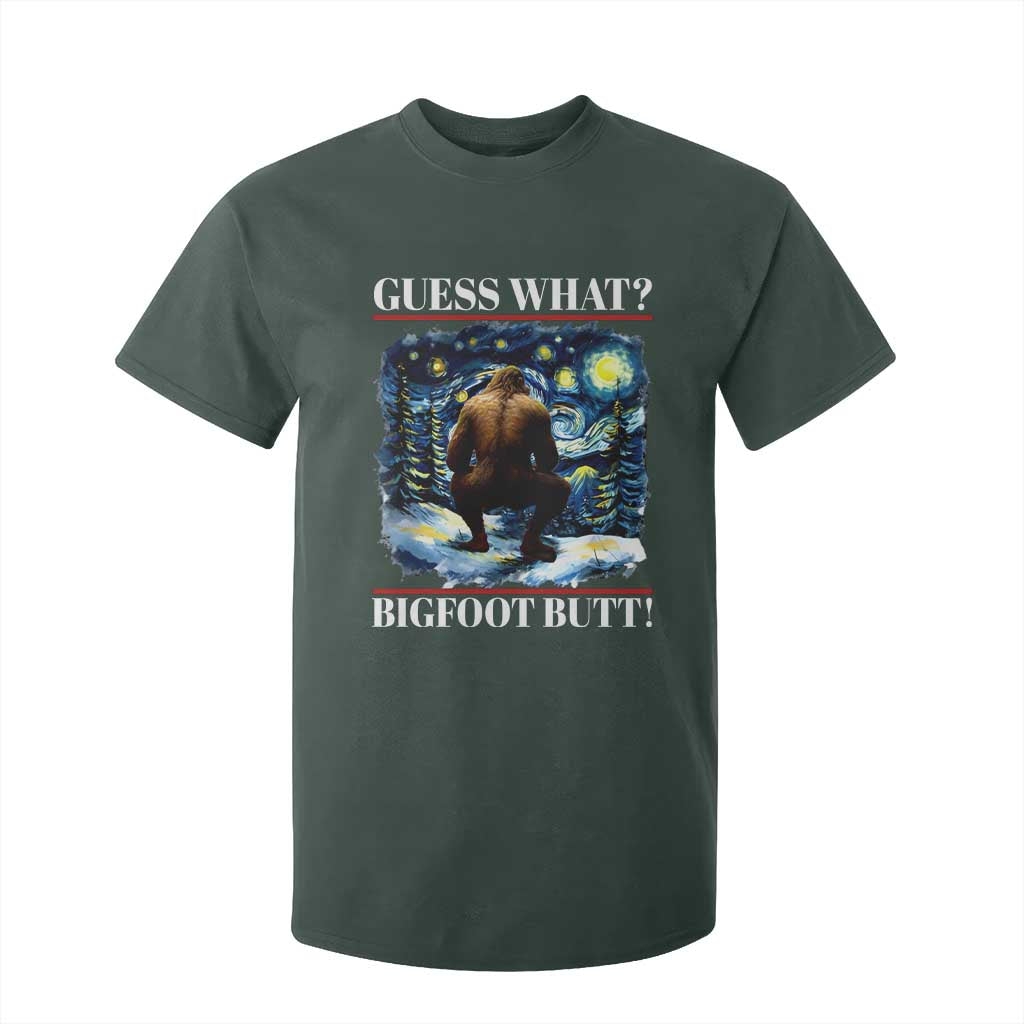 Funny Bigfoot Guess What T Shirt For Kid Butt Sasquatch Starry Night TS11 Dark Forest Green Print Your Wear