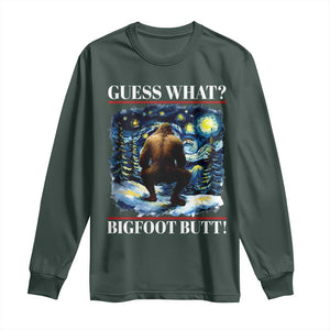Funny Bigfoot Guess What Long Sleeve Shirt Butt Sasquatch Starry Night TS11 Dark Forest Green Print Your Wear