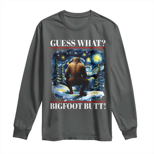 Funny Bigfoot Guess What Long Sleeve Shirt Butt Sasquatch Starry Night TS11 Dark Heather Print Your Wear