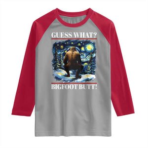 Funny Bigfoot Guess What Raglan Shirt Butt Sasquatch Starry Night TS11 Sport Gray Red Print Your Wear