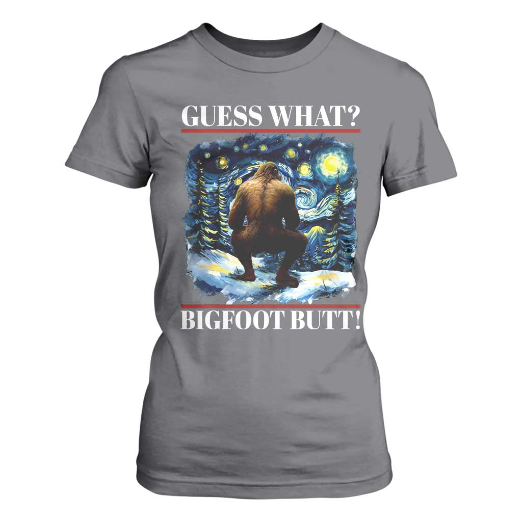 Funny Bigfoot Guess What T Shirt For Women Butt Sasquatch Starry Night TS11 Charcoal Print Your Wear