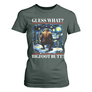 Funny Bigfoot Guess What T Shirt For Women Butt Sasquatch Starry Night TS11 Dark Forest Green Print Your Wear