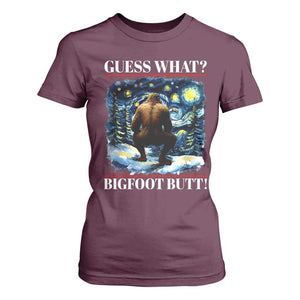Funny Bigfoot Guess What T Shirt For Women Butt Sasquatch Starry Night TS11 Maroon Print Your Wear