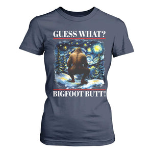 Funny Bigfoot Guess What T Shirt For Women Butt Sasquatch Starry Night TS11 Navy Print Your Wear