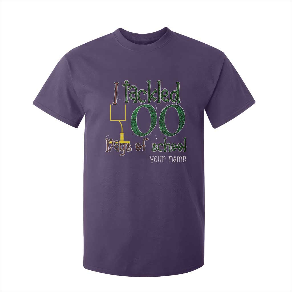 Personalized 100TH Day Of School Football T Shirt For Kid Custom Text I Tackled 100 Days Of School TS11 Purple Print Your Wear