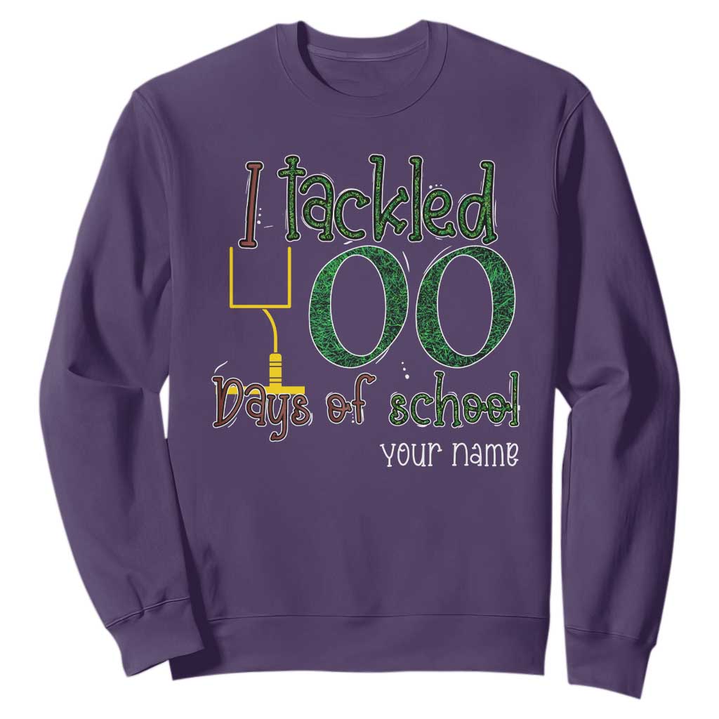 Personalized 100TH Day Of School Football Sweatshirt Custom Text I Tackled 100 Days Of School TS11 Purple Print Your Wear