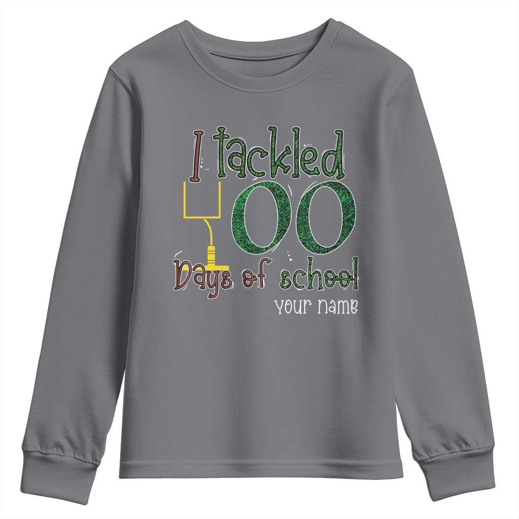 Personalized 100TH Day Of School Football Youth Sweatshirt Custom Text I Tackled 100 Days Of School TS11 Charcoal Print Your Wear