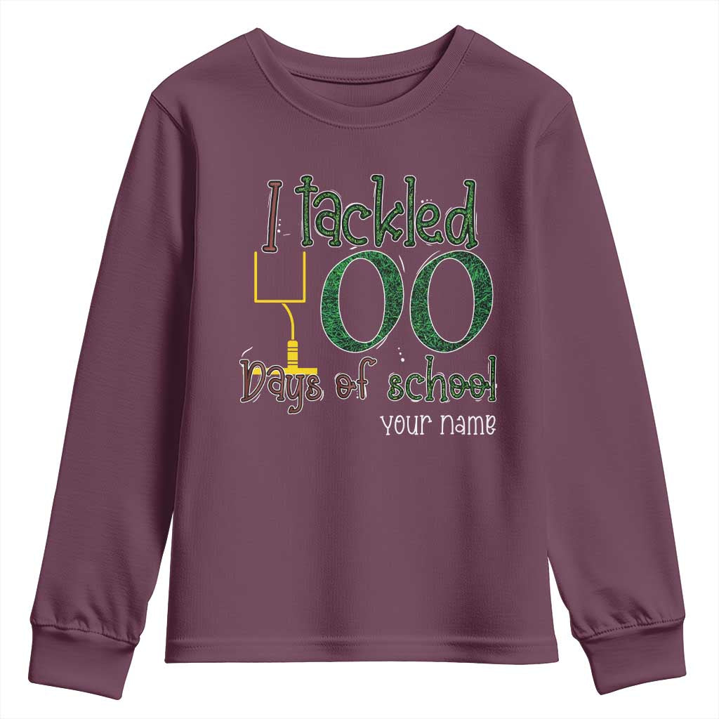 Personalized 100TH Day Of School Football Youth Sweatshirt Custom Text I Tackled 100 Days Of School TS11 Maroon Print Your Wear