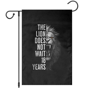 Funny The Lion Does Not Wait 18 Years Garden Flag Lion Meme Gen Z Alpha TS11 Black Print Your Wear