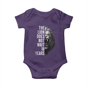 Funny The Lion Does Not Wait 18 Years Baby Onesie Lion Meme Gen Z Alpha TS11 Purple Print Your Wear