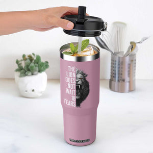Funny The Lion Does Not Wait 18 Years Flip Straw Tumbler Lion Meme Gen Z Alpha TS11 One Size: 30 oz Light Pink Print Your Wear