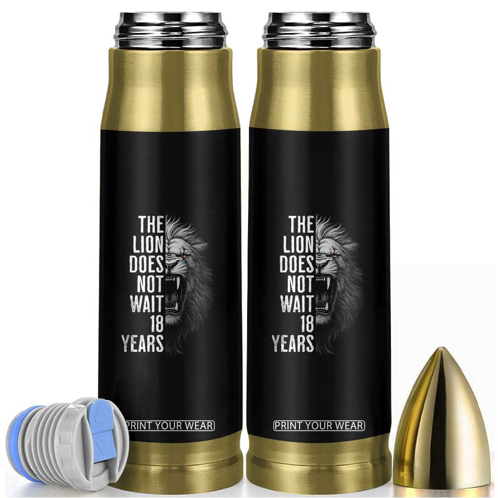 Funny The Lion Does Not Wait 18 Years Bullet Tumbler Lion Meme Gen Z Alpha TS11 Black Print Your Wear