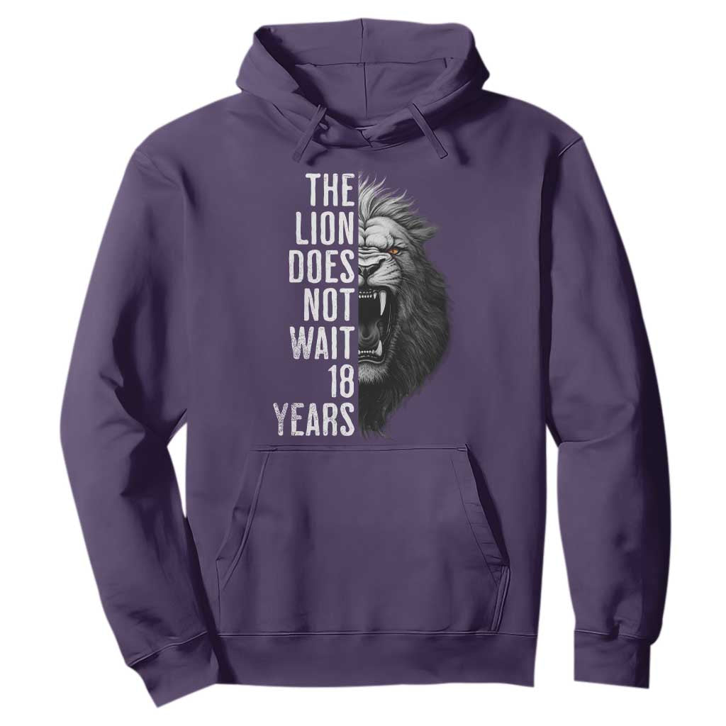 Funny The Lion Does Not Wait 18 Years Hoodie Lion Meme Gen Z Alpha TS11 Purple Print Your Wear