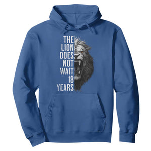Funny The Lion Does Not Wait 18 Years Hoodie Lion Meme Gen Z Alpha TS11 Royal Blue Print Your Wear