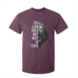 Funny The Lion Does Not Wait 18 Years T Shirt For Kid Lion Meme Gen Z Alpha TS11 Maroon Print Your Wear