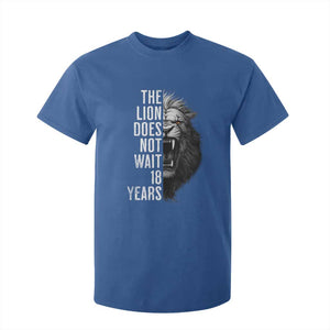 Funny The Lion Does Not Wait 18 Years T Shirt For Kid Lion Meme Gen Z Alpha TS11 Royal Blue Print Your Wear
