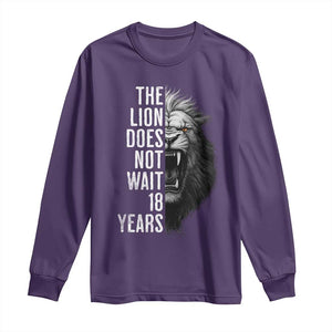 Funny The Lion Does Not Wait 18 Years Long Sleeve Shirt Lion Meme Gen Z Alpha TS11 Purple Print Your Wear