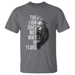 Funny The Lion Does Not Wait 18 Years T Shirt Lion Meme Gen Z Alpha TS11 Charcoal Print Your Wear