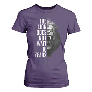 Funny The Lion Does Not Wait 18 Years T Shirt For Women Lion Meme Gen Z Alpha TS11 Purple Print Your Wear
