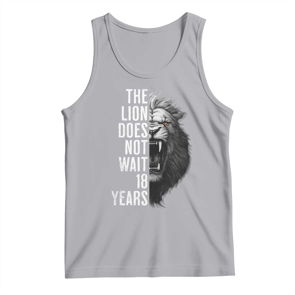 Funny The Lion Does Not Wait 18 Years Tank Top Lion Meme Gen Z Alpha TS11 Athletic Heather Print Your Wear