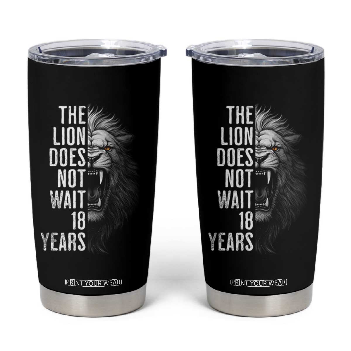 Funny The Lion Does Not Wait 18 Years Tumbler Cup Lion Meme Gen Z Alpha TS11 Black Print Your Wear