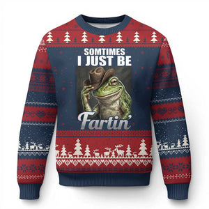 Funny Sometimes I Just Be Fartin Cowboy Frog Ugly Christmas Sweater TS11 Navy Red Print Your Wear