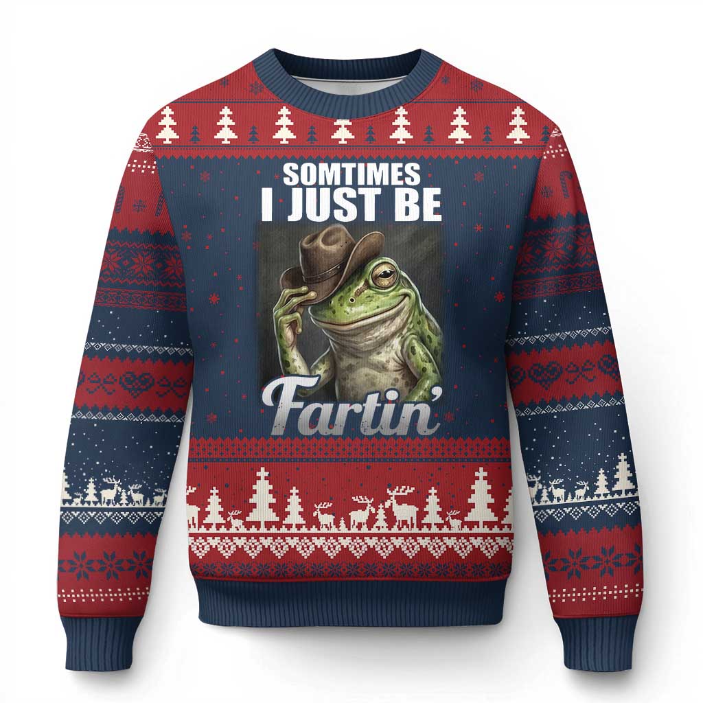 Funny Sometimes I Just Be Fartin Cowboy Frog Ugly Christmas Sweater TS11 Navy Red Print Your Wear