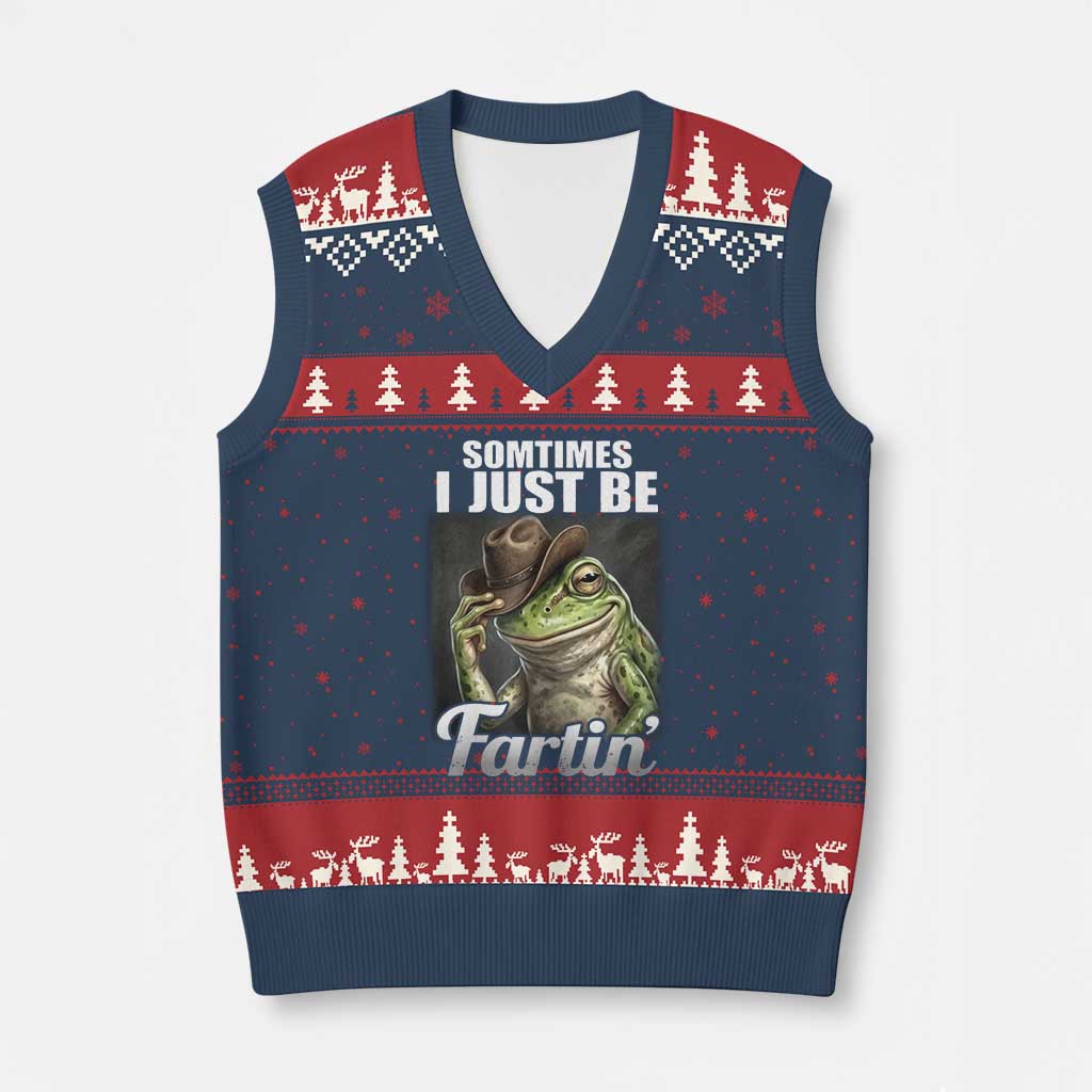 Funny Sometimes I Just Be Fartin Cowboy Frog V-Neck Knit Sweater Vest TS11 Navy Red Print Your Wear