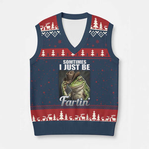 Funny Sometimes I Just Be Fartin Cowboy Frog V-Neck Knit Sweater Vest TS11 Navy Red Print Your Wear
