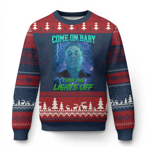 Funny Come On Baby Turn The Lights Off Ugly Christmas Sweater Dance Club Meme TS11 Navy Red Print Your Wear