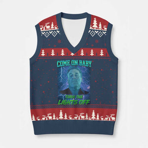 Funny Come On Baby Turn The Lights Off V-Neck Knit Sweater Vest Dance Club Meme TS11 Navy Red Print Your Wear