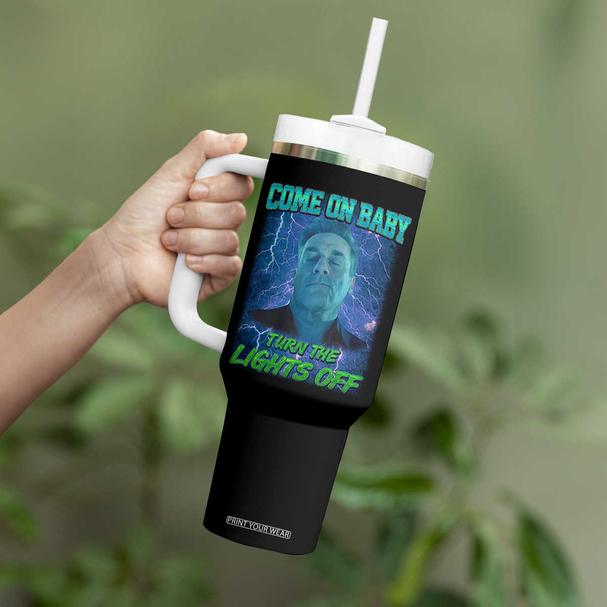 Funny Come On Baby Turn The Lights Off Tumbler With Handle Dance Club Meme TS11 Print Your Wear