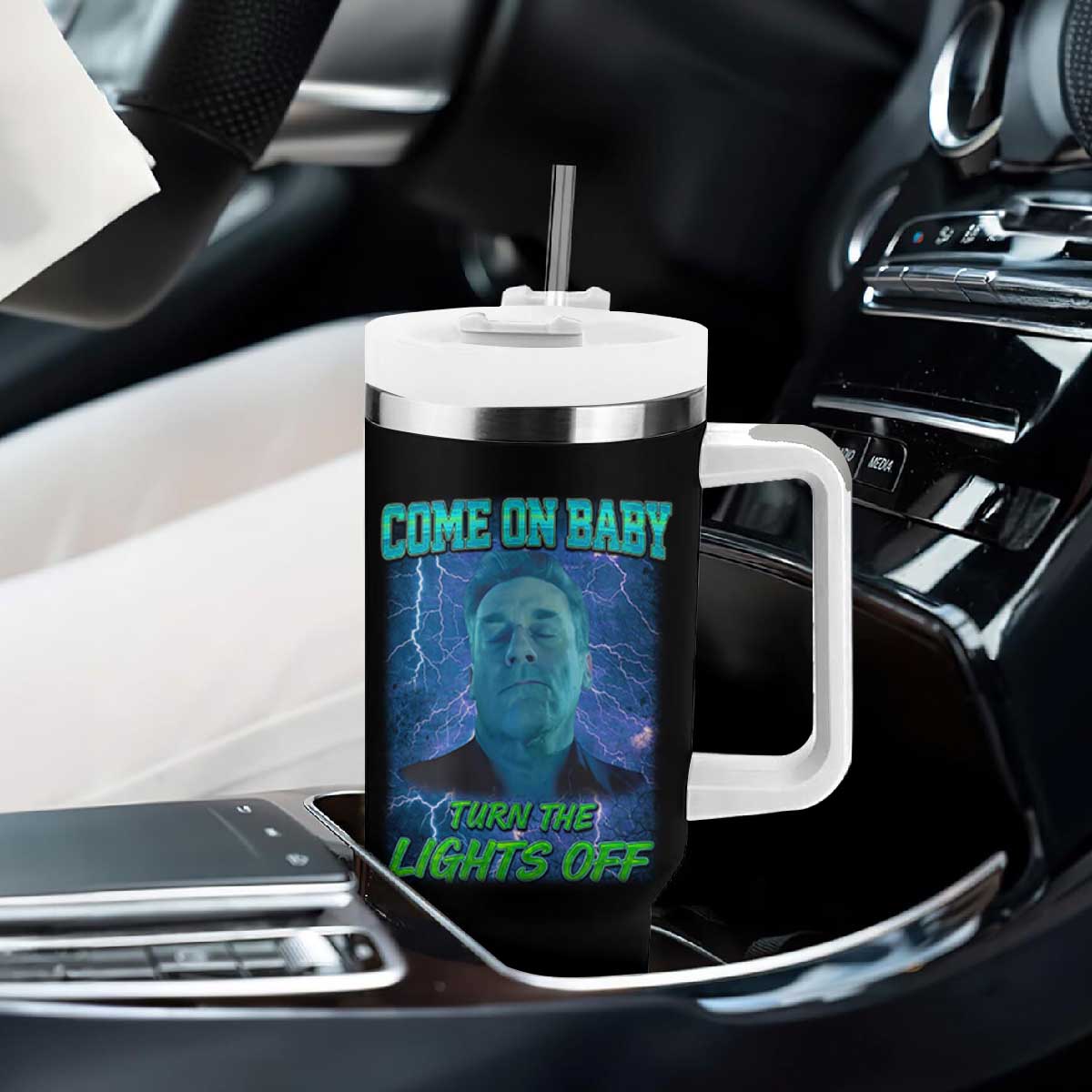Funny Come On Baby Turn The Lights Off Tumbler With Handle Dance Club Meme TS11 Print Your Wear